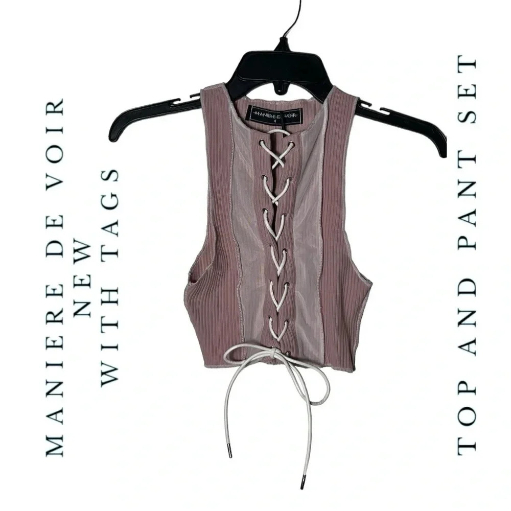 1787. MANIERE DE VOIR TOP AND PANT SET SLEEVELESS TOP AND FLARED PANTS SIZE 4